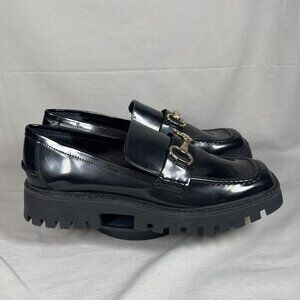 Open Edit Women's Black Patent Square Toe Lug Sole Loafers Shoe Size 9.5-NEW